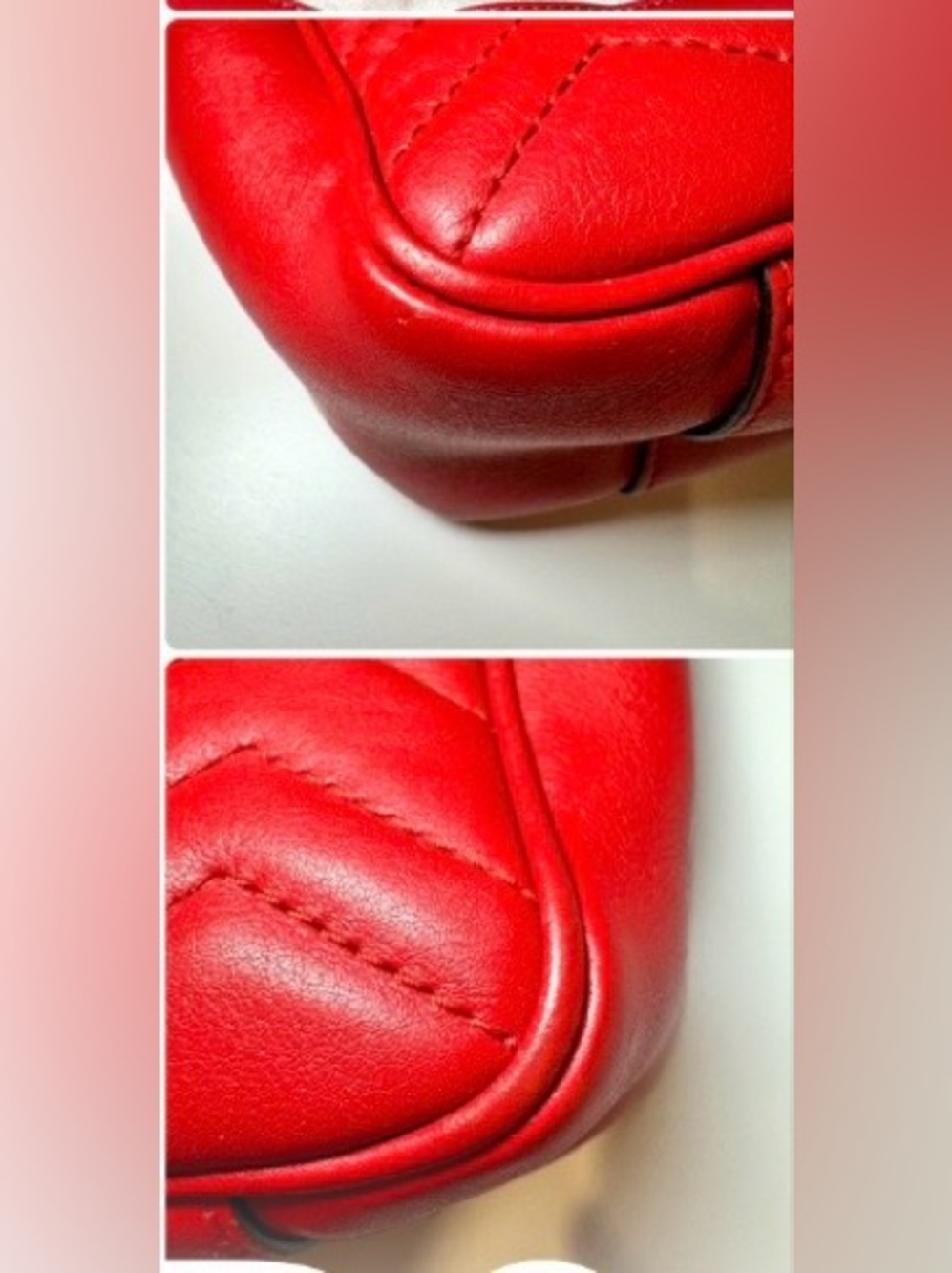 Gucci Red Calfskin Matelasse Medium GG Marmont Shoulder Bag W Gold Chain Strap - Picture 16 of 16